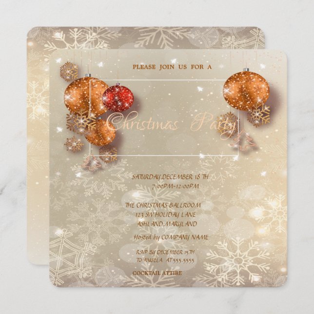 Christmas Balls, Snowflakes, Corporate  Party Invitation (Front/Back)