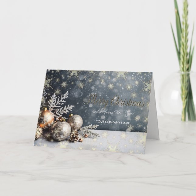 Christmas Balls Snowflakes Grey Company Greeting Holiday Card (Front)