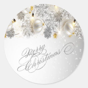 Christmas Balls,Snowflakes,Lights, Merry Christmas Classic Round Sticker