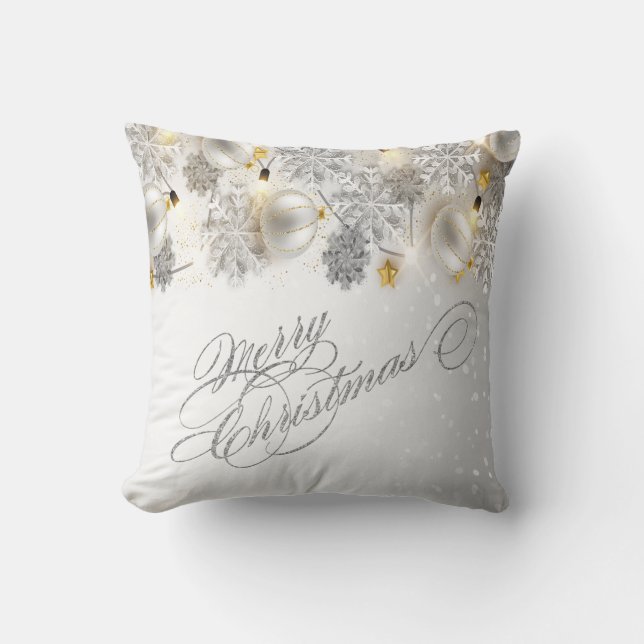 Christmas Balls,Snowflakes,Lights, Merry Christmas Cushion (Front)