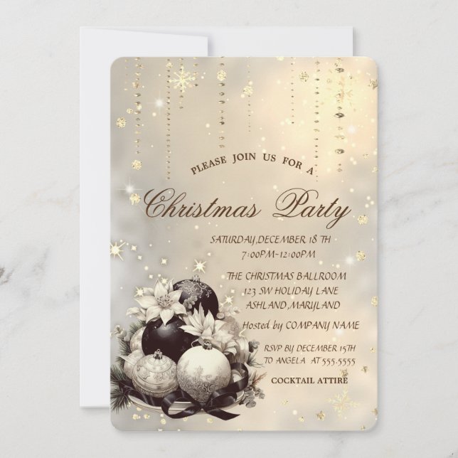  Christmas Balls,Snowflakes Poinsettia Christmas  Invitation (Front)