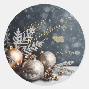 Christmas balls,Snowflakes,Snow,Grey Classic Round Sticker
