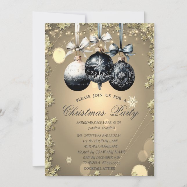 Christmas Balls,Stars Christmas Company Party Invitation (Front)