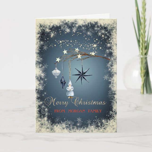  Christmas Balls,Tree Branch,Snowflakes  Holiday Card (Front)