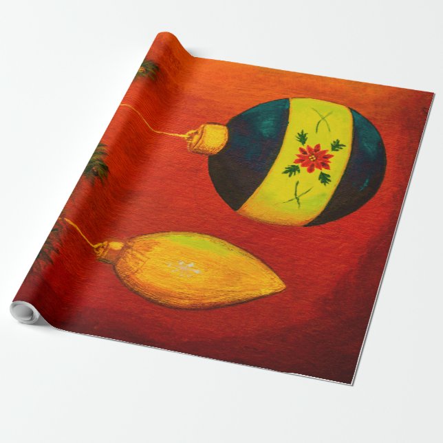 Christmas balls tree on red wrapping paper (Unrolled)