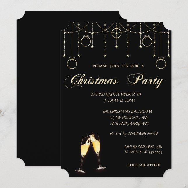Christmas Balls,Wine Glass Company Christmas Party Invitation (Front/Back)