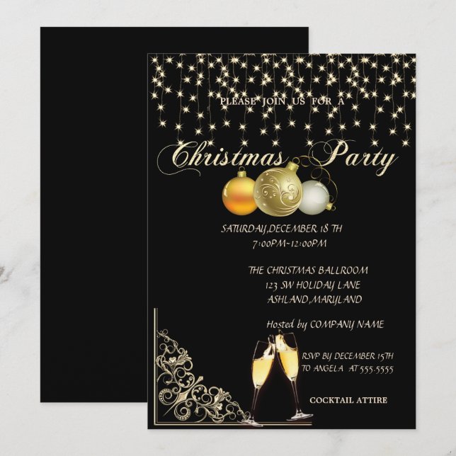 Christmas Balls,Wine Glass Company Christmas Party Invitation (Front/Back)