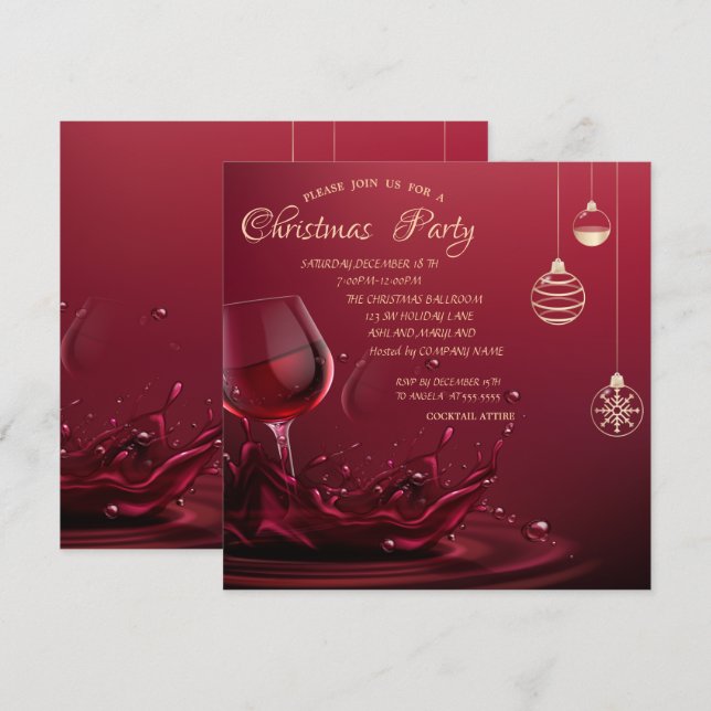 Christmas Balls,Wine Glass Corporate Christmas  Invitation (Front/Back)