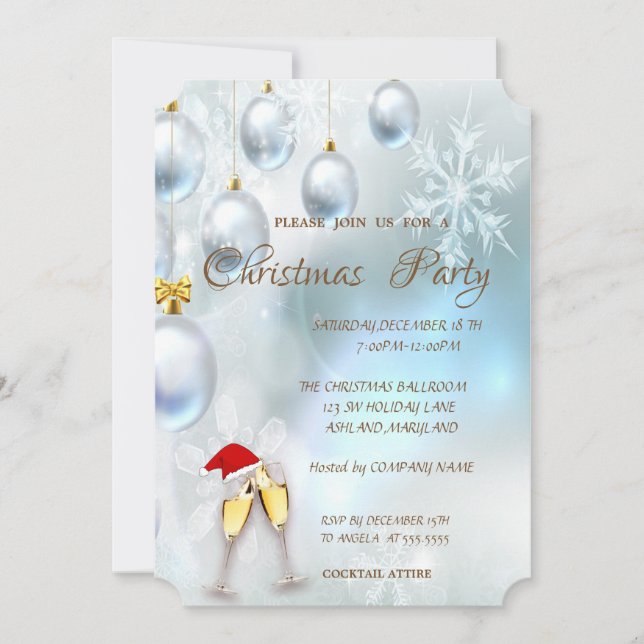 Christmas Balls,Wineglass,CorporateChristmas Party Invitation (Front)