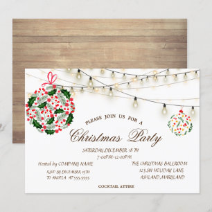 Christmas Balls,Wood,String Lights Christmas  Invitation
