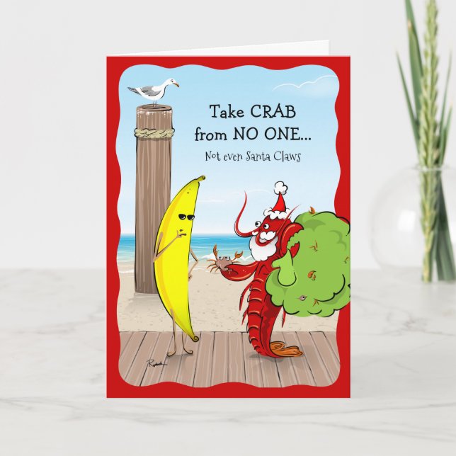 Christmas Banana and Santa Claws Lobster Funny Holiday Card (Front)