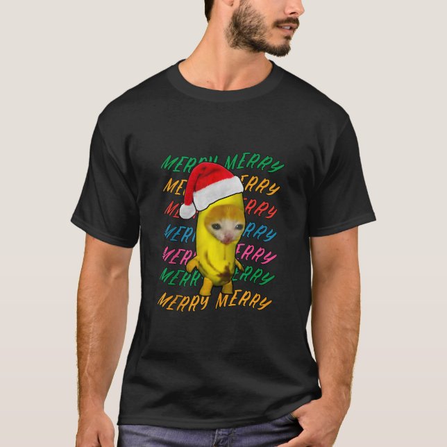 Christmas Banana Cat Happy Bananacat Meme Xmas Kit T-Shirt (Front)