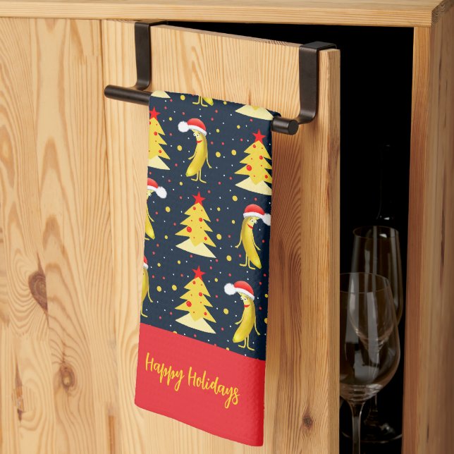 Christmas banana pattern tea towel (Thirds Fold)