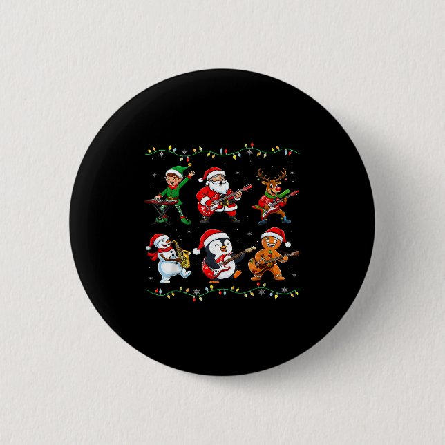 Christmas Band Santa Elf Reindeer Guitar Rock And  6 Cm Round Badge (Front)