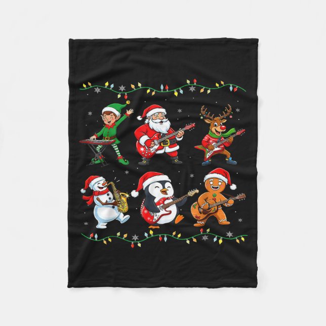 Christmas Band Santa Elf Reindeer Guitar Rock And  Fleece Blanket (Front)