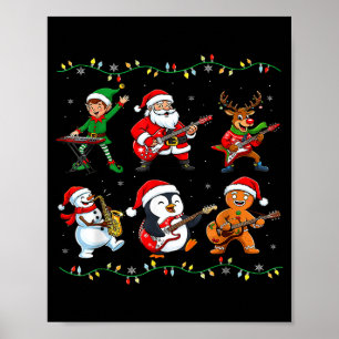 Christmas Band Santa Elf Reindeer Guitar Rock And  Poster