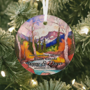 Christmas Banff Canada Maximalist Engaged Couple Glass Tree Decoration