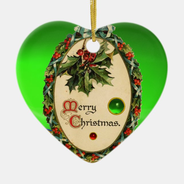 CHRISTMAS BANJO WITH MISTLETOES AND HOLLY BERRIES CERAMIC TREE DECORATION (Front)