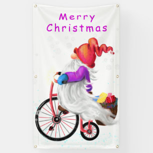 Christmas Banner Gnome with Bike and Gifts