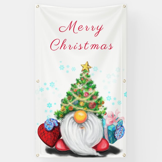 Christmas Banner Happy Gnome with Gifts (Vertical)
