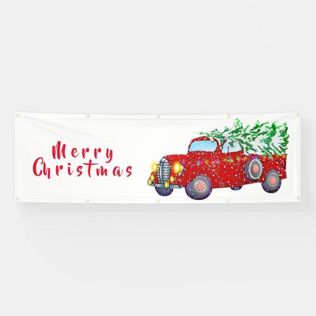 Christmas Bannr-Christmas Country Truck and Tree Banner (Horizontal)
