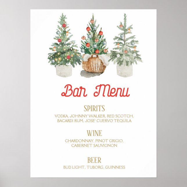 Christmas BAR MENU sign pine trees (Front)