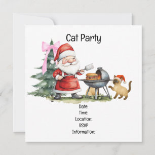 Christmas Barbecue Party with Santa Claus and Cat Invitation