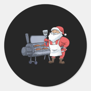 Christmas Barbecue Santa Claus Grill Smoker Steak Classic Round Sticker