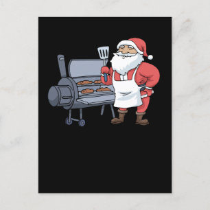 Christmas Barbecue Santa Claus Grill Smoker Steak Postcard