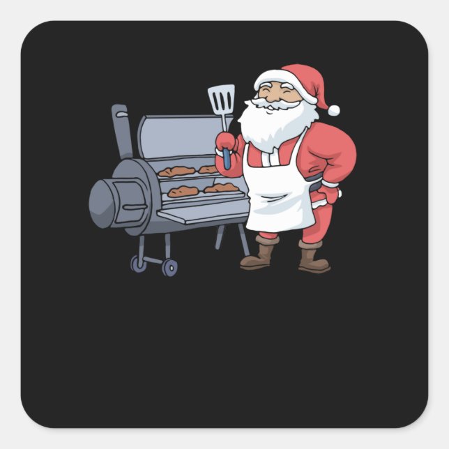 Christmas Barbecue Santa Claus Grill Smoker Steak Square Sticker (Front)