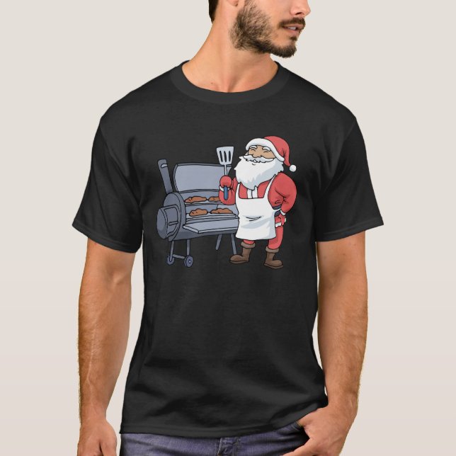 Christmas Barbecue Santa Claus Grill Smoker Steak T-Shirt (Front)
