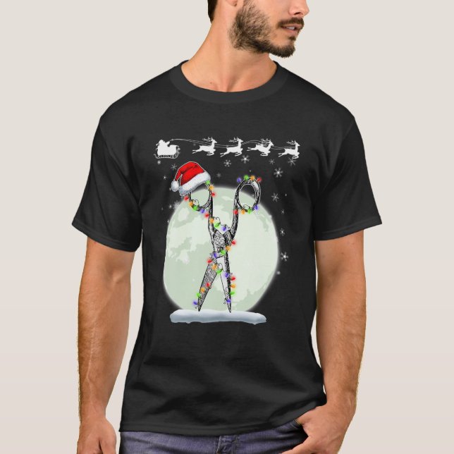 Christmas Barber Hairdresser Scissors With Santa H T-Shirt (Front)