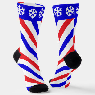 Christmas Barbershop Pole and Snowflakes Fun Socks