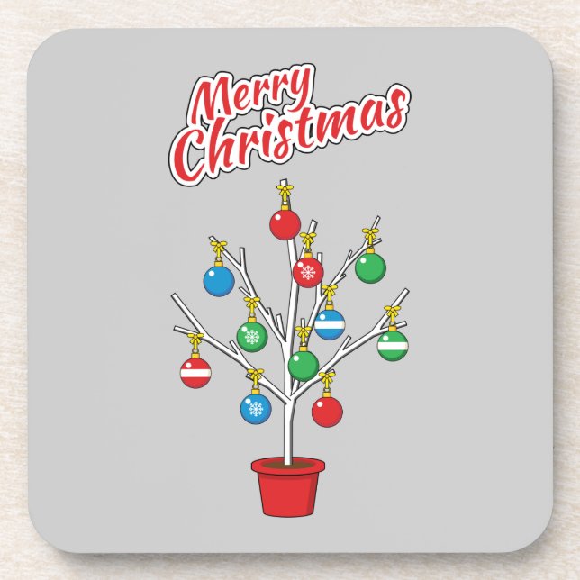 Christmas Bare Branch Tree - Merry Christmas Coaster (Front)