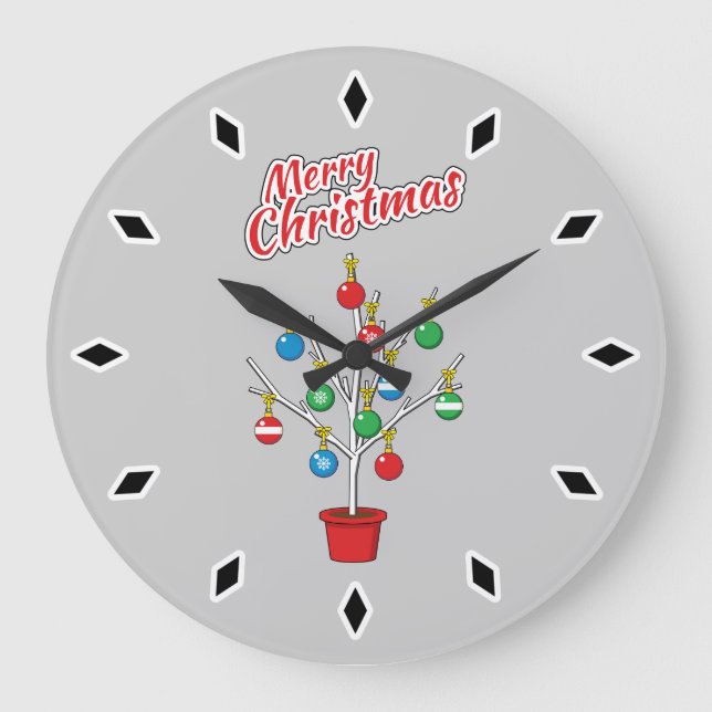 Christmas Bare Branch Tree - Merry Christmas Large Clock (Front)
