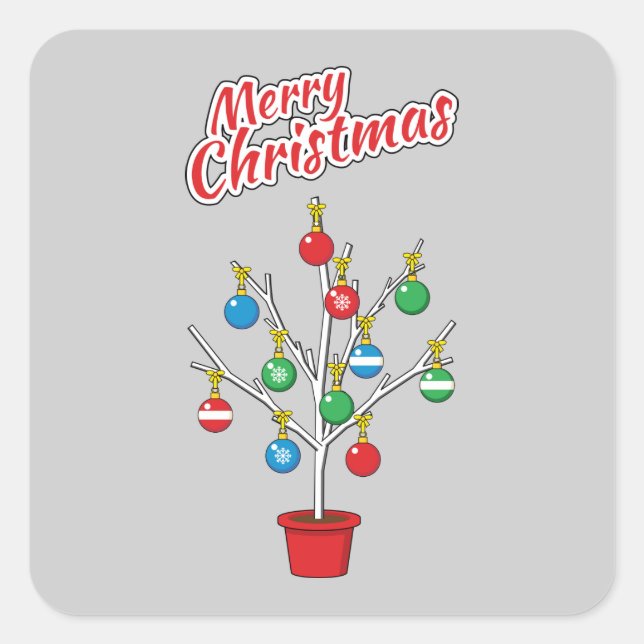 Christmas Bare Branch Tree - Merry Christmas Square Sticker (Front)