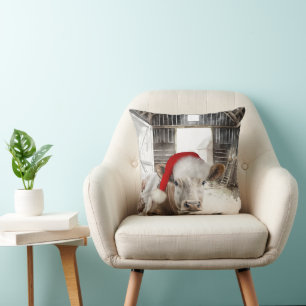 Christmas Barn Cow with Santa Hat  Cushion