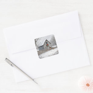 Christmas Barn In Snowflakes Square Sticker