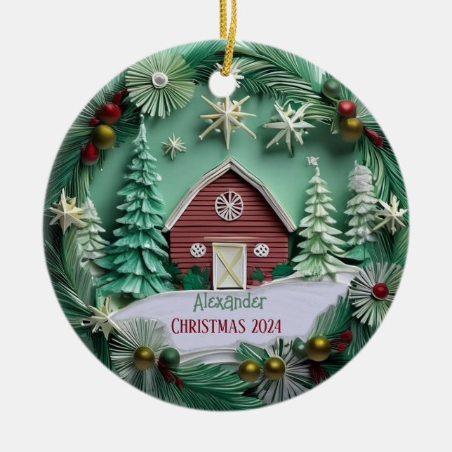 Christmas Barn Personalised Ornament (Front)