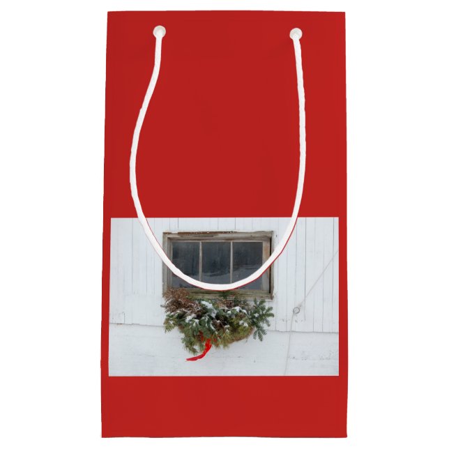 Christmas Barn Window Pane Small Gift Bag (Front)