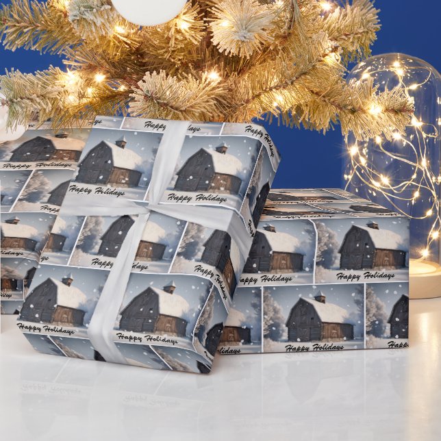 Christmas Barn With Snowflakes Wrapping Paper (Holidays)