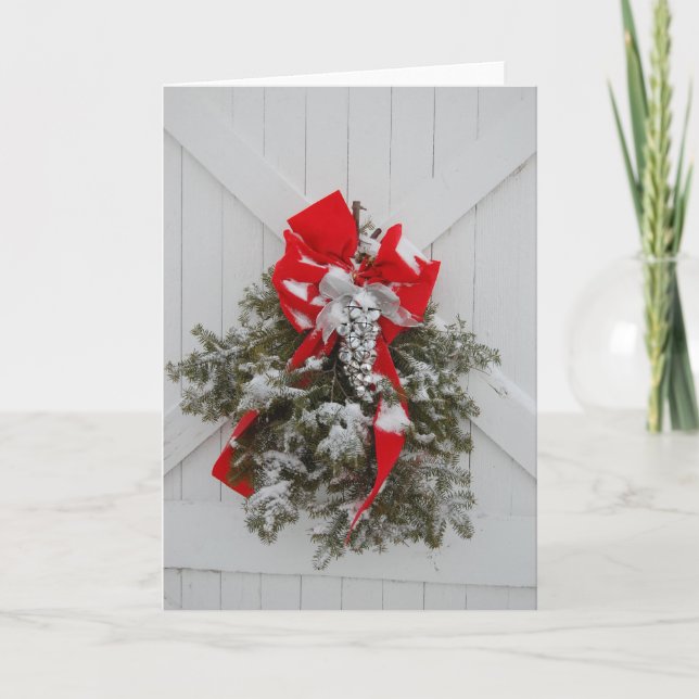 Christmas Barn Wreath Holiday Card (Front)