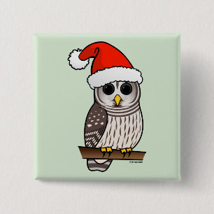 Christmas Barred Owl Santa 15 Cm Square Badge