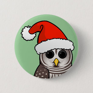 Christmas Barred Owl Santa 6 Cm Round Badge