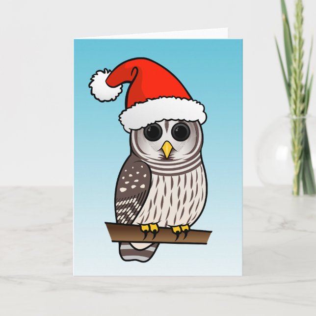 Christmas Barred Owl Santa Holiday Card (Front)