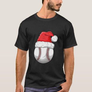 Christmas Baseball Ball Santa Hat Funny Sport Xmas T-Shirt