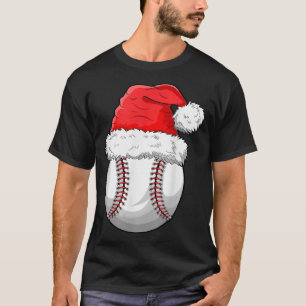 Christmas Baseball Ball Santa Hat Funny Sport Xmas T-Shirt