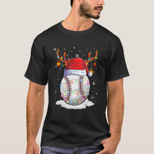 Christmas Baseball Ball Santa Hat Reindeer Lights T-Shirt
