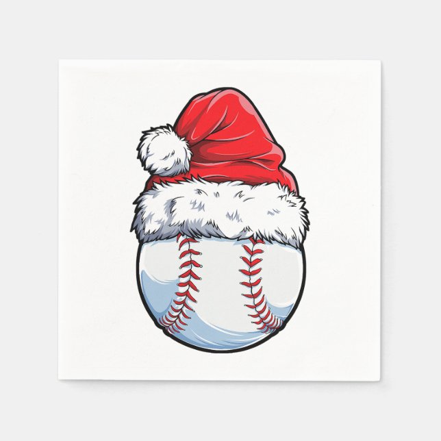 Christmas Baseball Ball Santa Hat Xmas Boys Catche Napkin (Front)