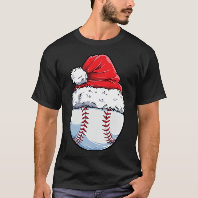 Christmas Baseball Ball Santa Hat Xmas Boys Catche T-Shirt (Front)